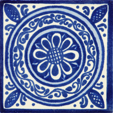 Mexican Colonial Tile Medallon Azul 1099
